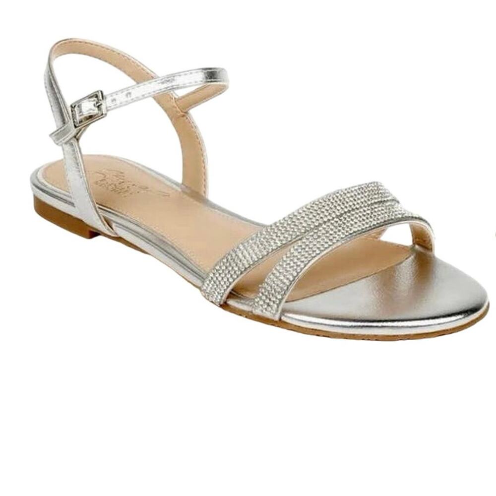 Badgley Mischka Jewel Bridget Rhinestone Flat Sandals Silver Metallic  11 NIB